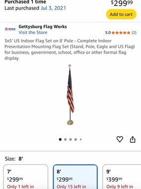 US Indoor Presentation Flag on Pole with Gold Eagle Topper